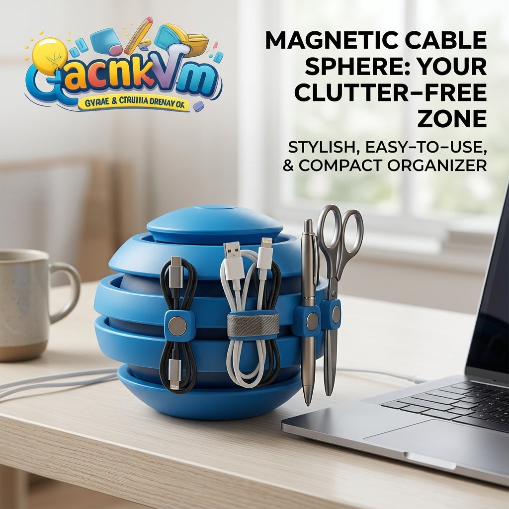QacnkVm™ Magnetic Cable Sphere – Sleek 360° Desktop Cord Organizer & Multi-Purpose Magnetic Holder for USB Cables, Pens, and Office Accessories – Clutter-Free Workspace Solution