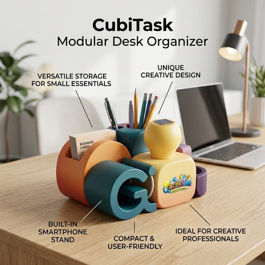 QacnkVm™ CubiTask Modular Desk Organizer – Creative 3D Stationery Holder, Integrated Smartphone Stand & Multi-Functional Desktop Storage for Home Office & Creative Professionals